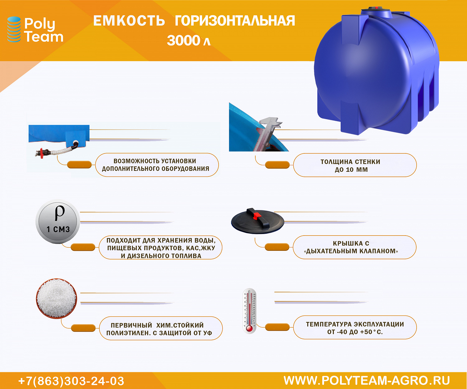 Новинка 2024: Емкость горизонтальная 3000 литров